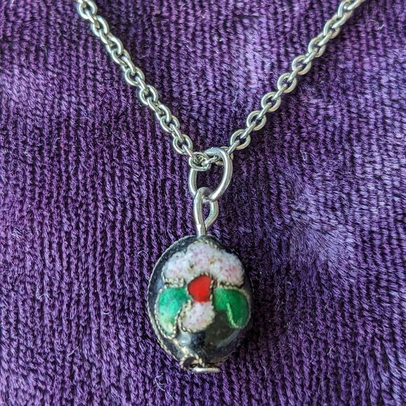Vintage Real Handmade Cloisonne Floral Pendant Necklace - Picture 8 of 8
